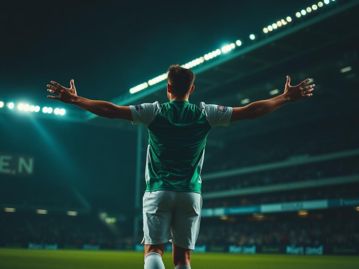 Player celebrating a goal in front of the stand